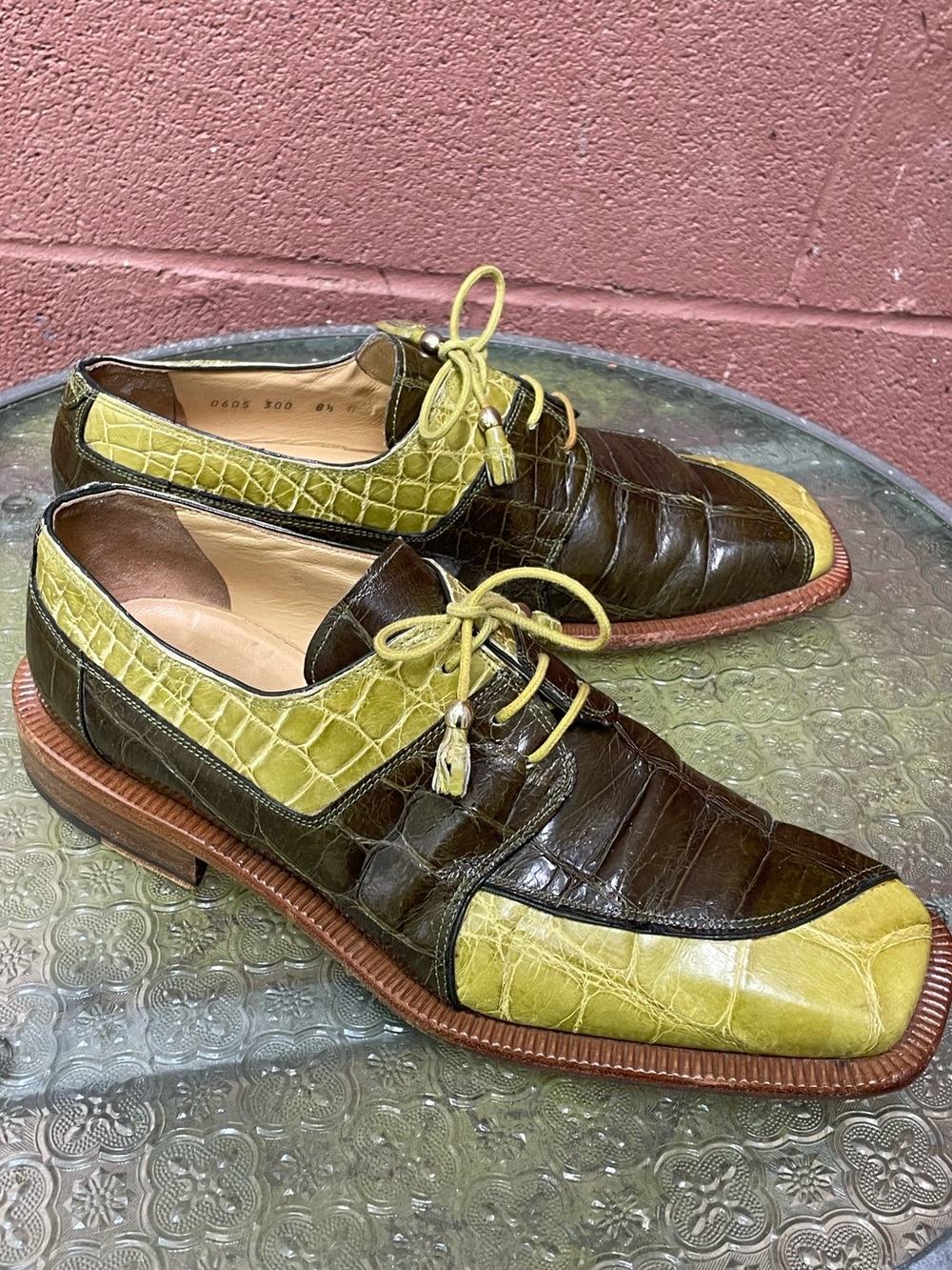 Mauri Two Tone Alligator Square Toe Derby Shoes Size 8.5 Men’s Handmade Italy